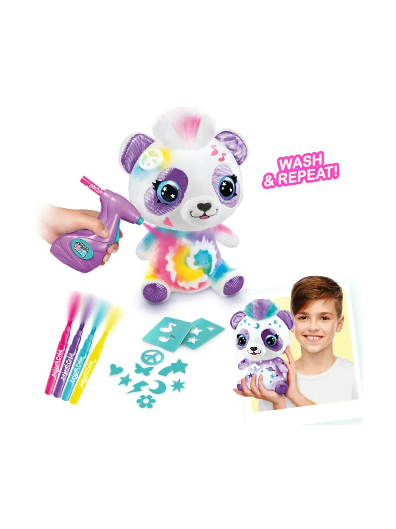 Luovuus & Oppiminen<AIRBRUSH PLUSH Pehmopanda ja kynäruisku, 25 cm