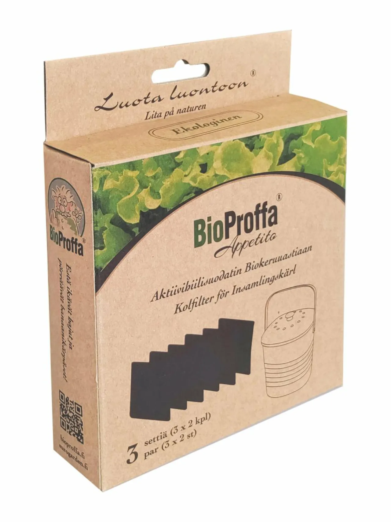 Työkalut<BioProffa Aktiivihiilisuodattimet 3 kpl BLACK