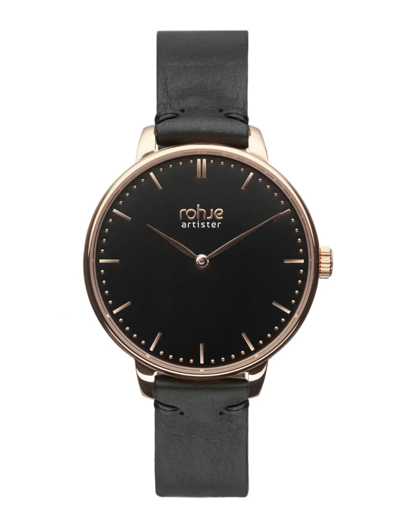 Kellot<Rohje Artister Classic Black -rannekello, musta poronnahkaranneke