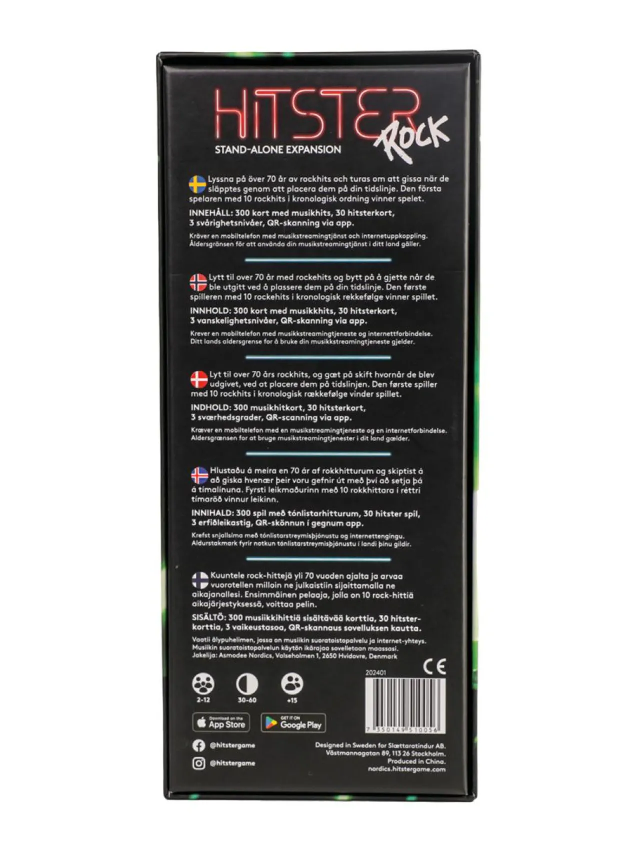 Pelit<ASMODEE partypeli Hitster Rock (suomenkielinen ja ruotsikielinen)