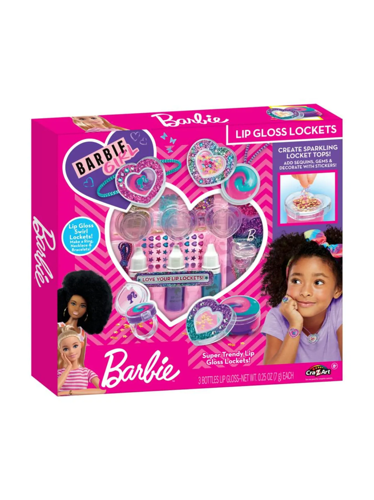 BARBIE Huulikiiltomedaljongit Kimaltelevat sydänkävyt^ Naamiaisasut & Lastenjuhlat