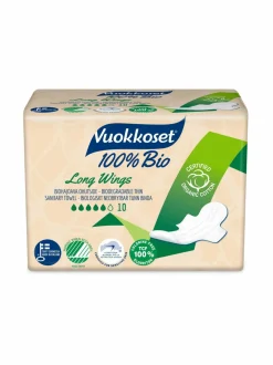 Intiimituotteet<Vuokkoset Bio Long Wings -terveysside 10 kpl