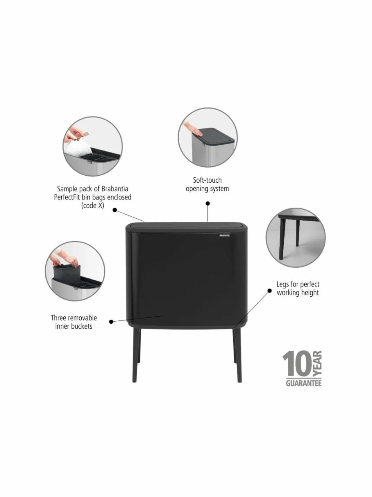 Brabantia Bo Touch Bin -roskakori 3 x 11 l^ Roskakorit & -Pussit