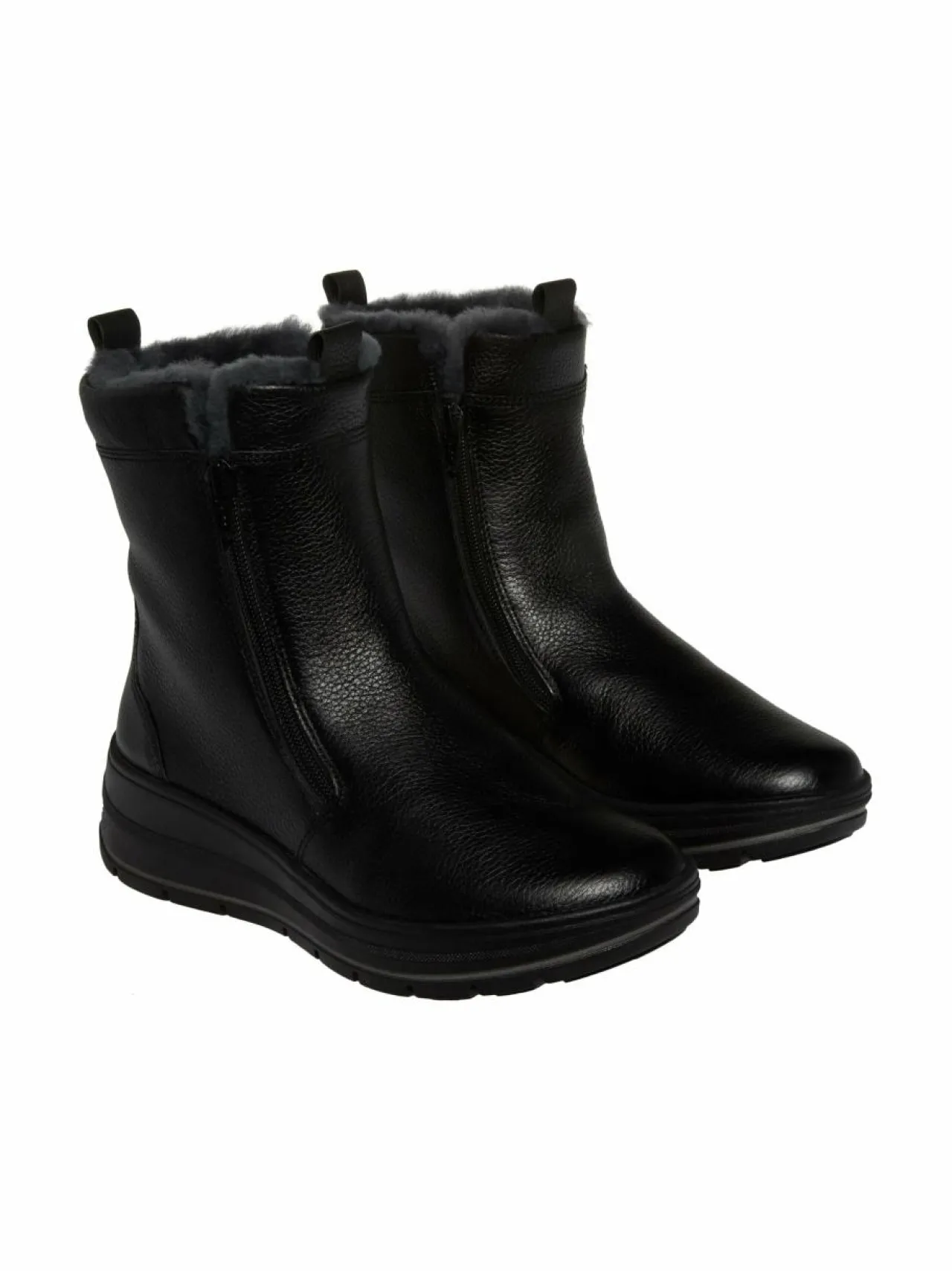 Nilkkurit<ara Calais H-last Two Zippers -nahkanilkkurit turkisvuorella 01 SCHWARZ