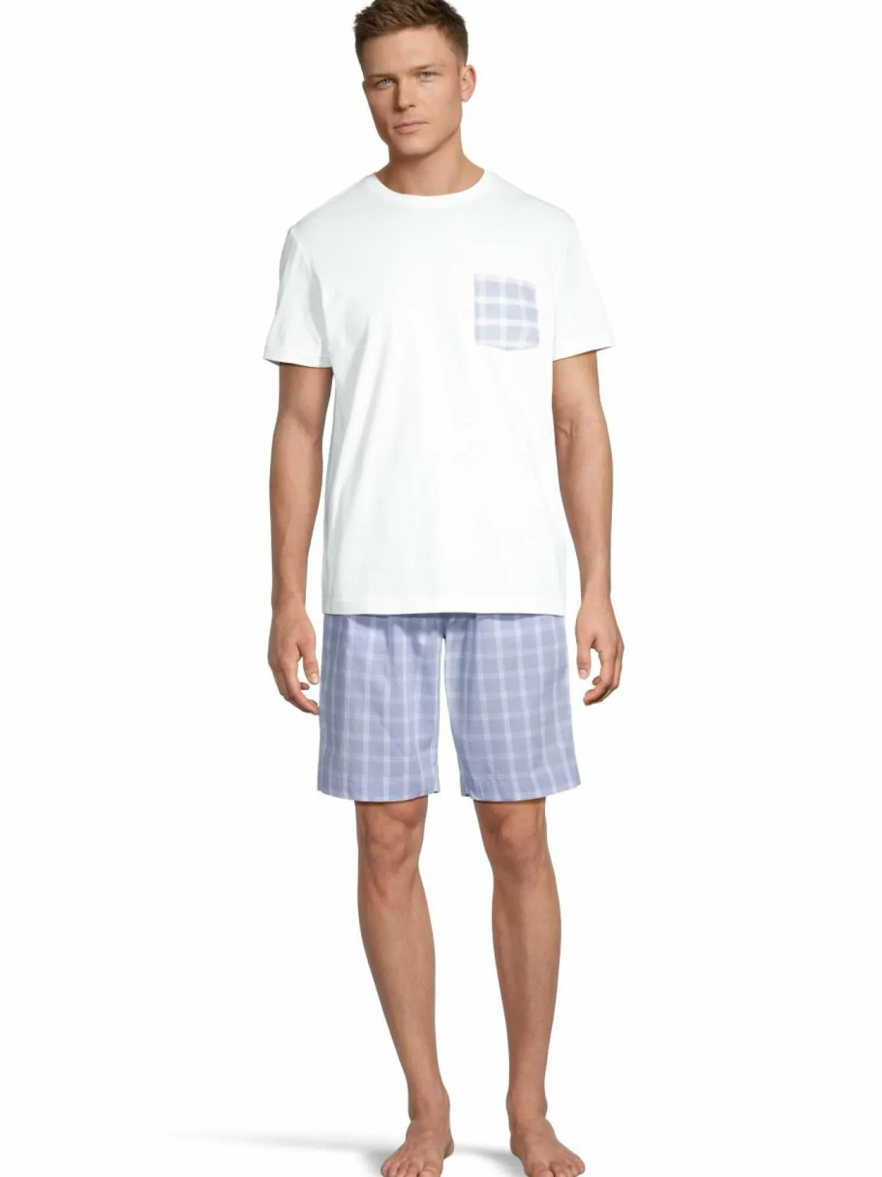 Pyjamat & Kylpytakit<Cap Horn loungewear Charles -pyjamapaita ja -shortsit WHITE-LT. BLUE CHECK, WHITE SHIRT