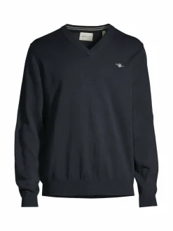 Neuleet<GANT Classic V-neck -puuvillaneule 433 EVENING BLUE