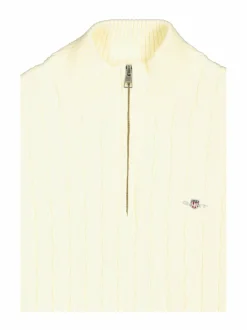 Neuleet<GANT Cotton Cable Half Zip -palmikkoneule 130 CREAM