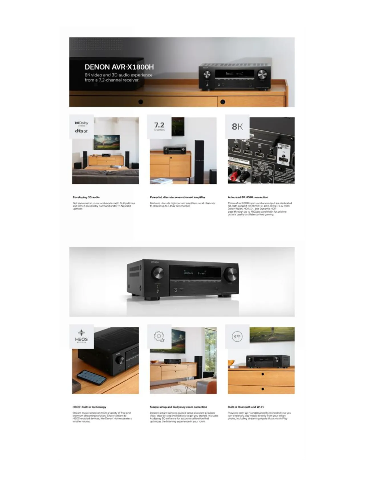 Denon AVR-X1800H 7.2 HEOS 8K AV-viritinvahvistin^ Audio