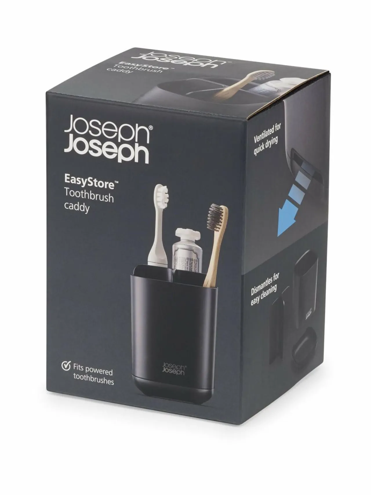 Kylpyhuonetarvikkeet<Joseph Joseph EasyStore Toothbrush Caddy -hammasharjateline 12,7 x 9 x 9 cm MATT BLACK
