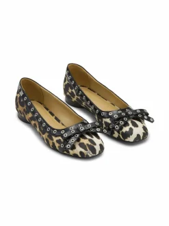 Avokkaat & Korkokengät<Ganni Eyelets Bow -ballerinat 842 LEOPARD PRINT