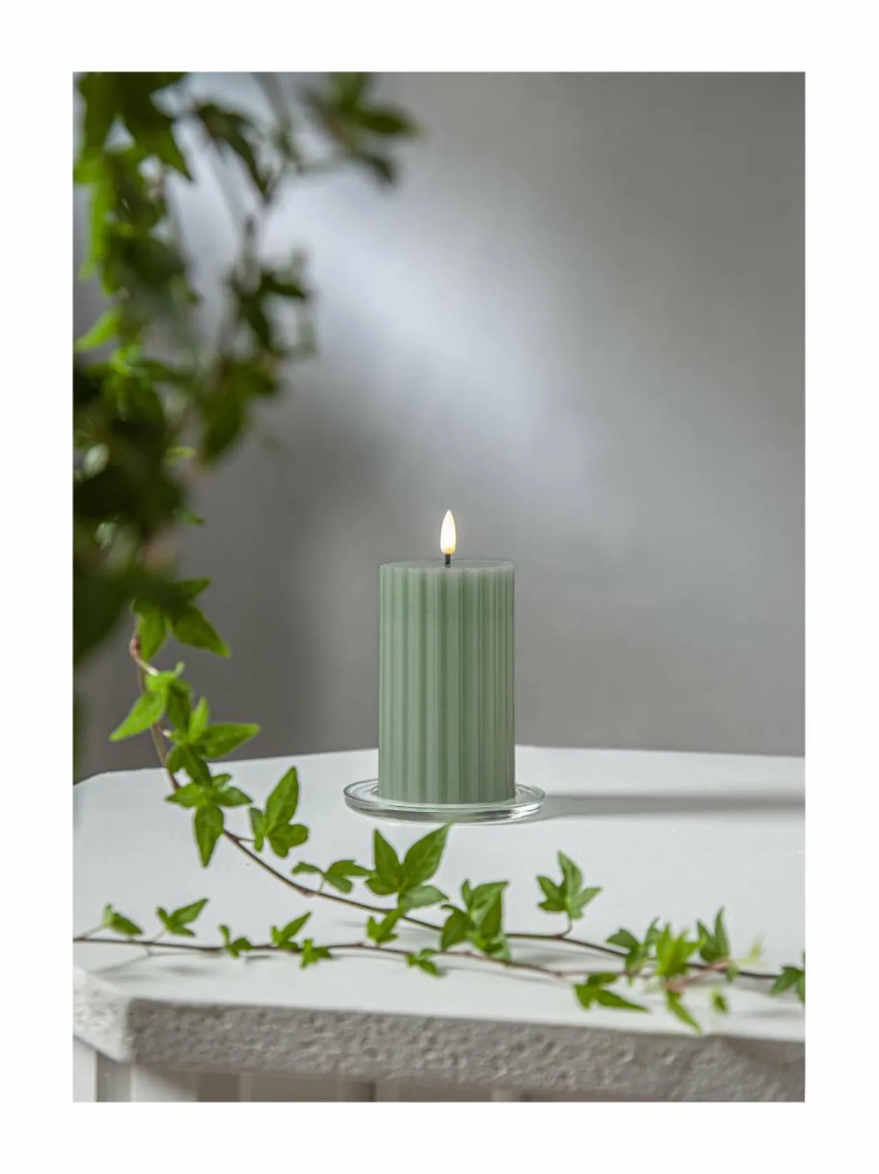 Jouluvalot<Star Trading Flamme Stripe LED -kynttilä 7,5 x 7,5 x 15 cm VIHREÄ