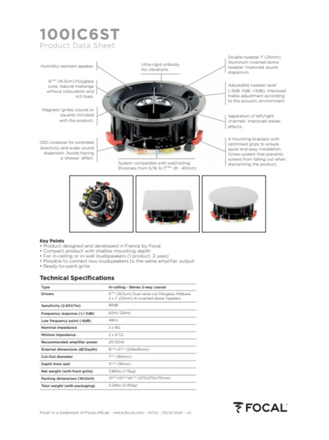 Focal 100 IC6ST asennuskaiutin^ Audio