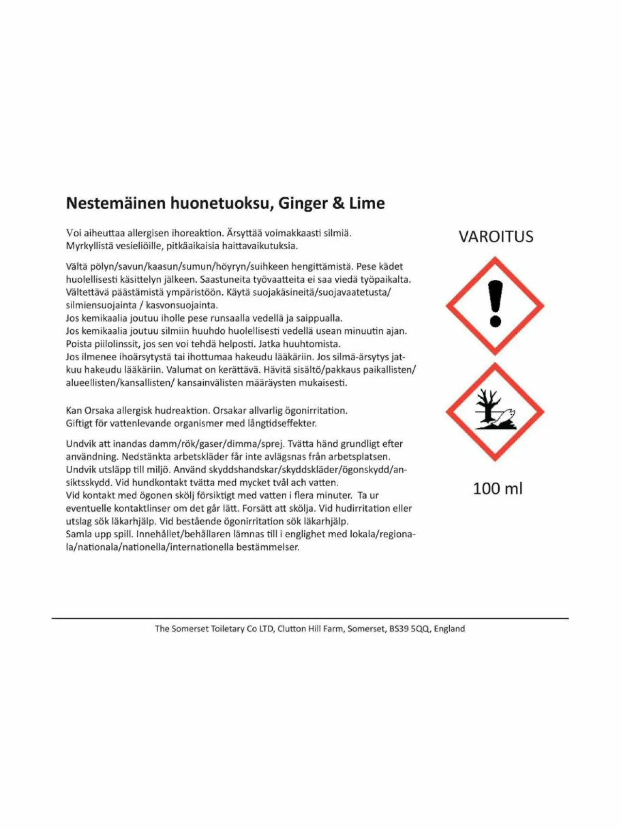 Naturally European Ginger & Lime -huonetuoksu 100 ml^ Huonetuoksut & Tuoksukynttilät