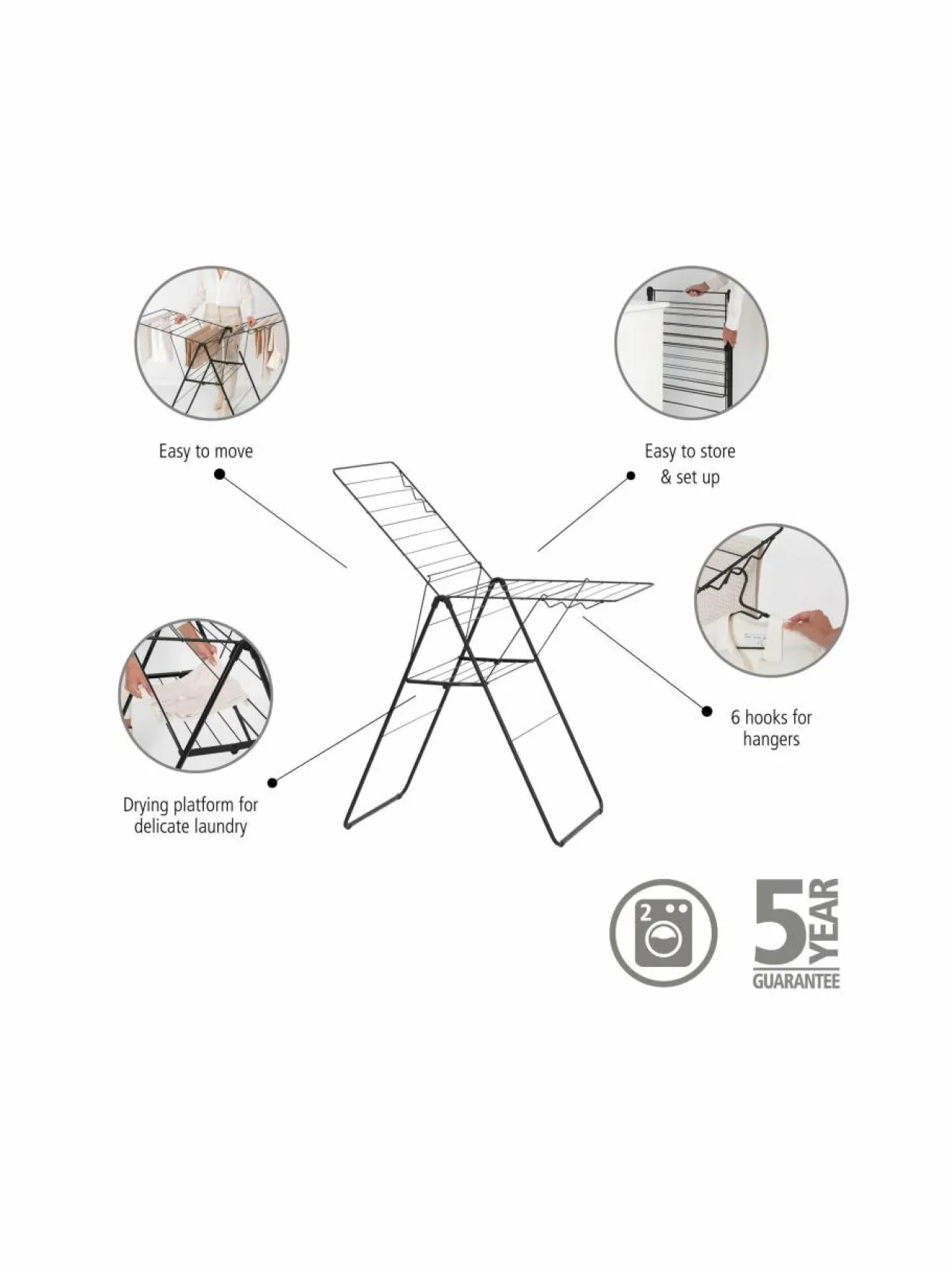 Pyykkihuolto<Brabantia HangOn -pyykkiteline 20 m MATT BLACK