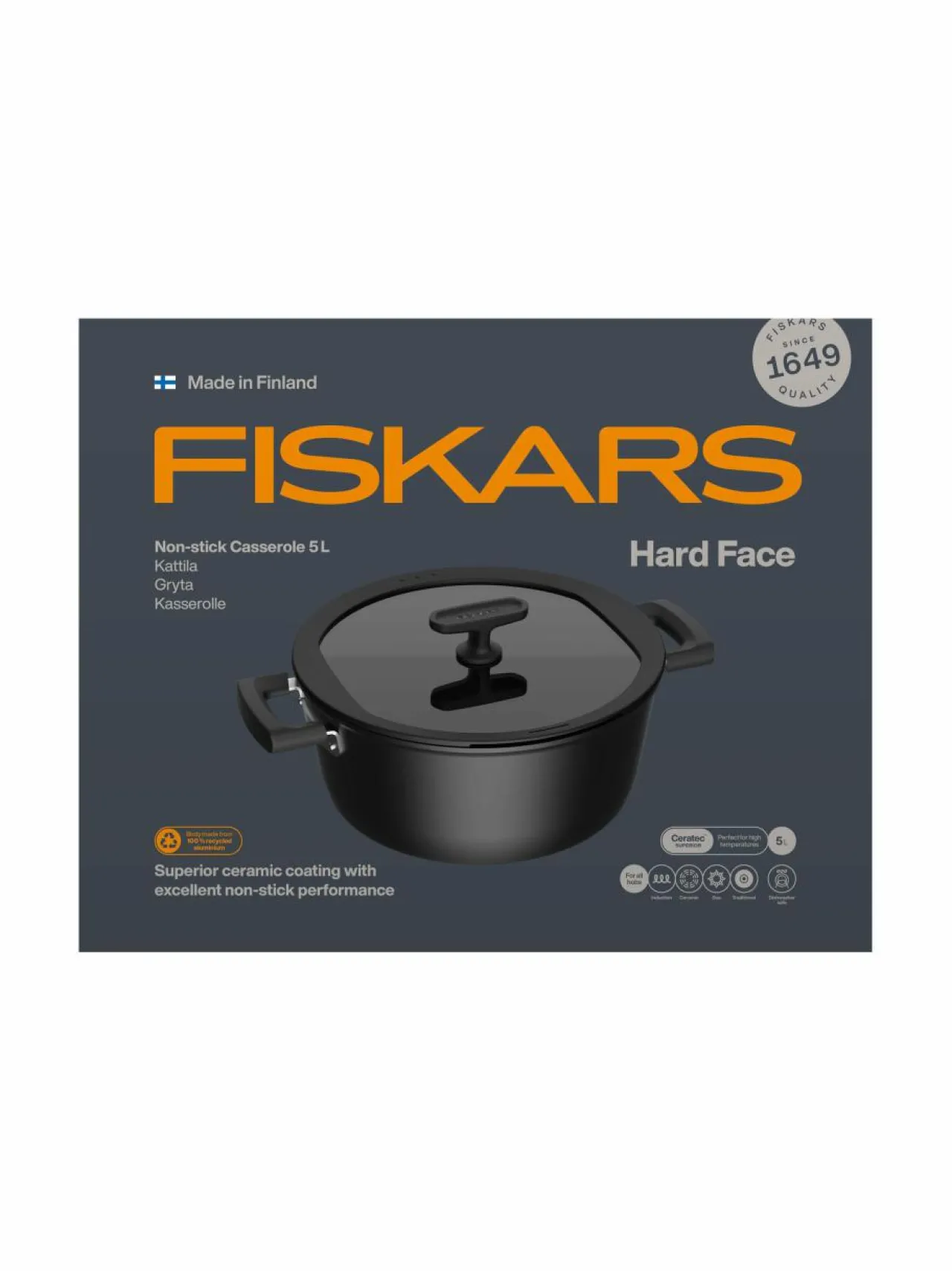 Keitto- & Paistoastiat<Fiskars Hard Face -kattila 5 l BLACK