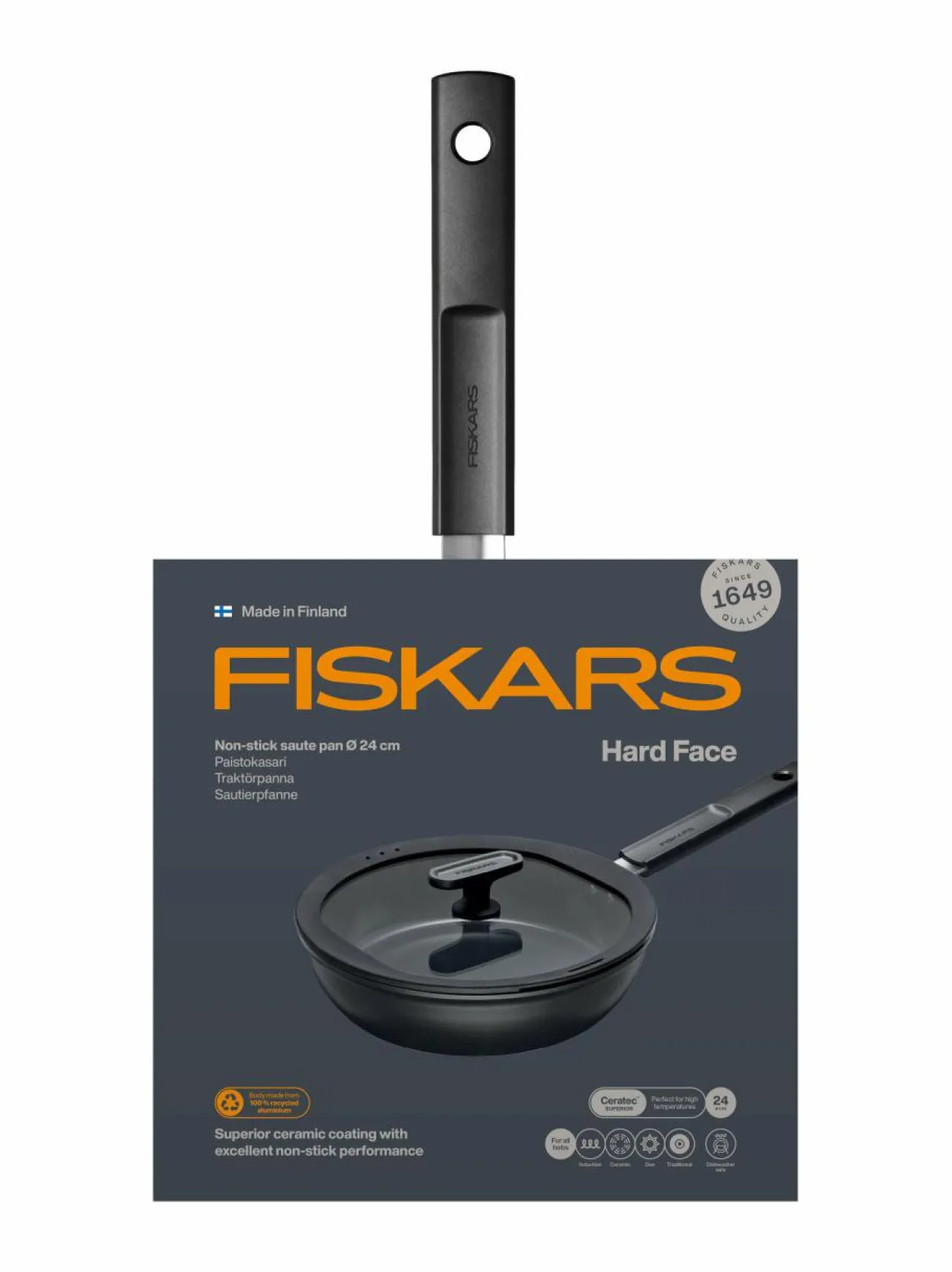 Keitto- & Paistoastiat<Fiskars Hard Face Sauté -paistinpannu kannella, 24 cm BLACK