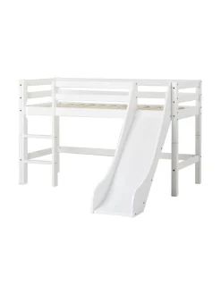 Hoppekids ECO Dream puolikorkea sänky 70x160cm liukumäellä, valkoinen^ Lasten Kalusteet