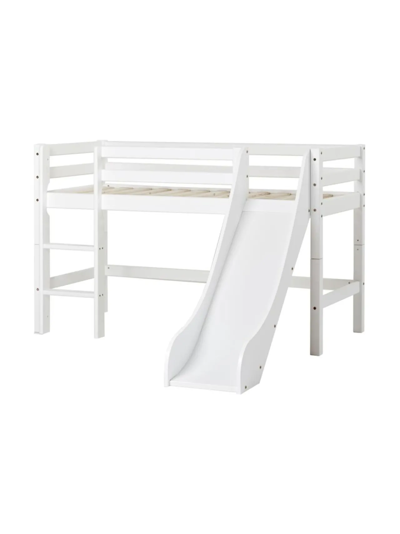Hoppekids ECO Dream puolikorkea sänky 70x160cm liukumäellä, valkoinen^ Lasten Kalusteet