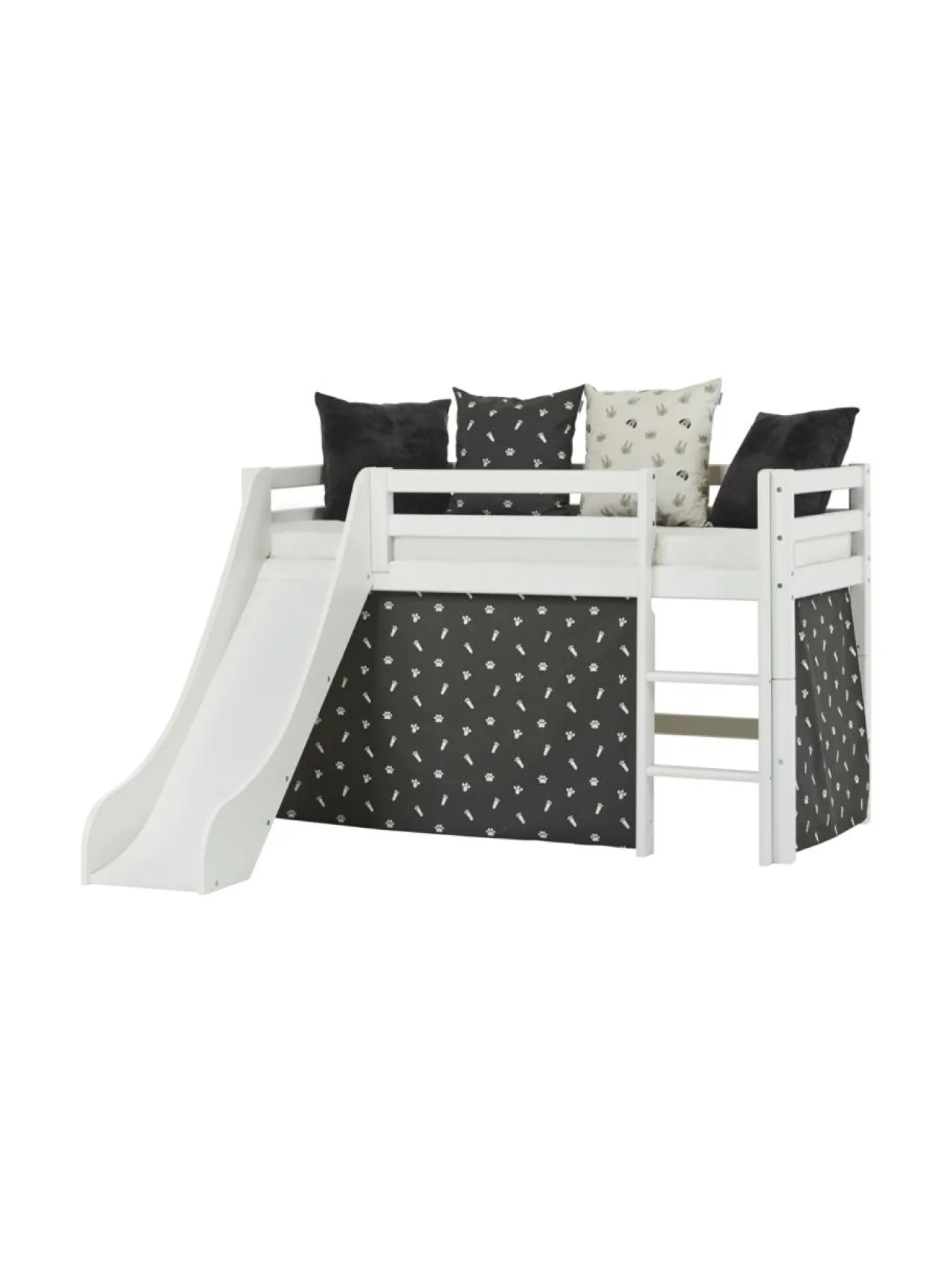 Hoppekids ECO Dream puolikorkea sänky 70x160cm liukumäellä, valkoinen^ Lasten Kalusteet