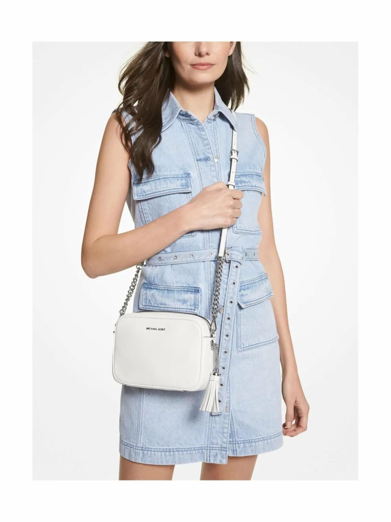 Olkalaukut<Michael Michael Kors Jet Set Medium Camera Bag -nahkalaukku 085 OPTIC WHITE