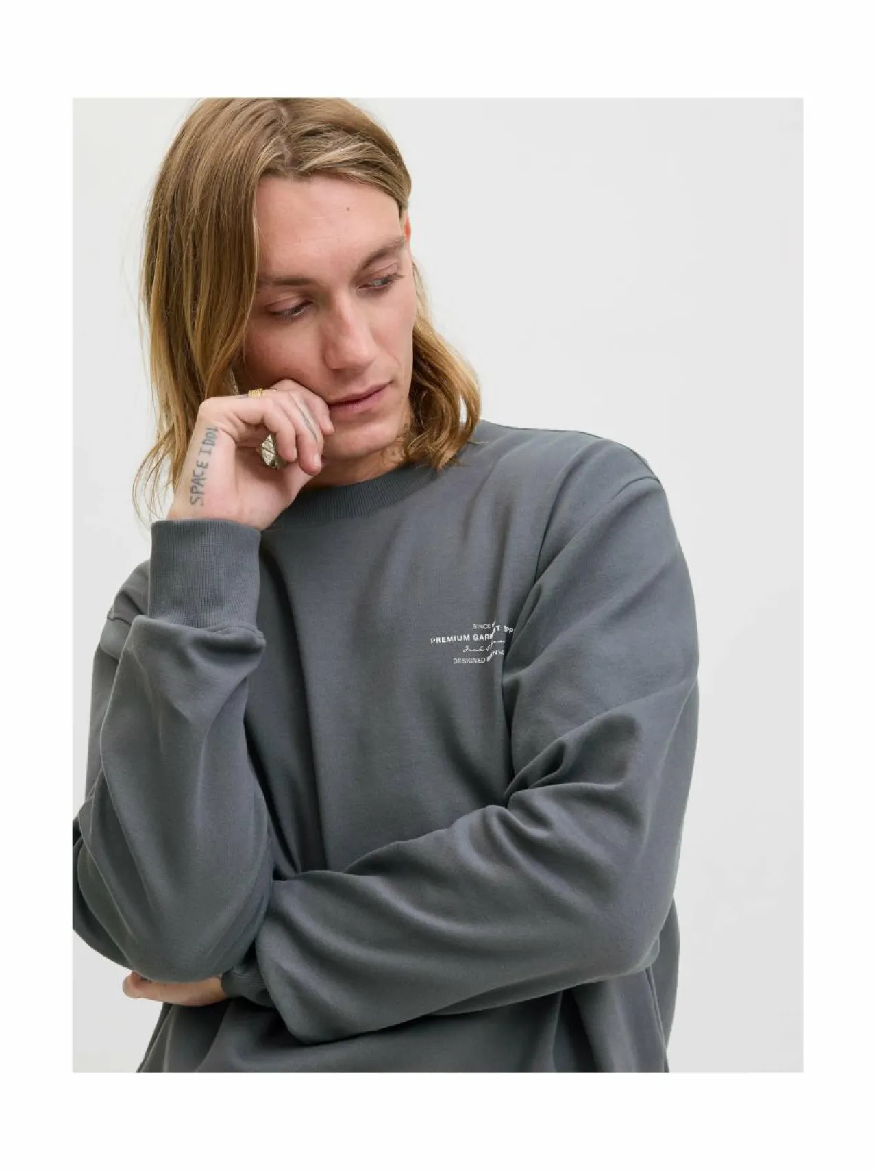 Neuleet<Jack & Jones JprBlachad Branding -collegepaita VOLCANIC ASH