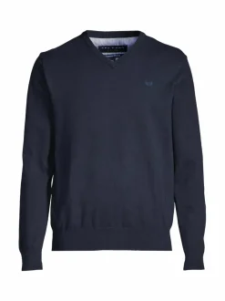 Neuleet<Cap Horn Julian V-neck -puuvillaneule DK. BLUE 1184