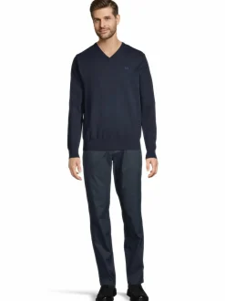 Neuleet<Cap Horn Julian V-neck -puuvillaneule DK. BLUE 1184