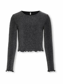 Pitkähihaiset Trikoopaidat<KIDS ONLY KogQueen Glitter -pusero BLACK DETAIL:W. SILVER
