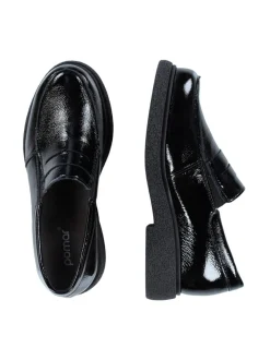 Kävelykengät & Loaferit<Pomar KREPPI Naisten loaferit BLACK LACK/BLACK SOLE
