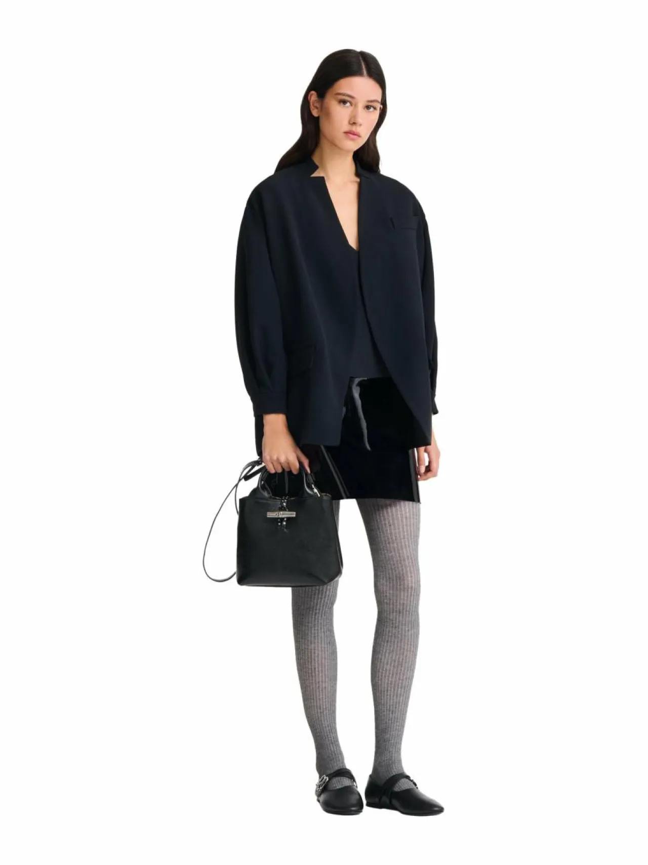 Käsilaukut<Longchamp Le Roseau Rock Top Handle -laukku 001 BLACK