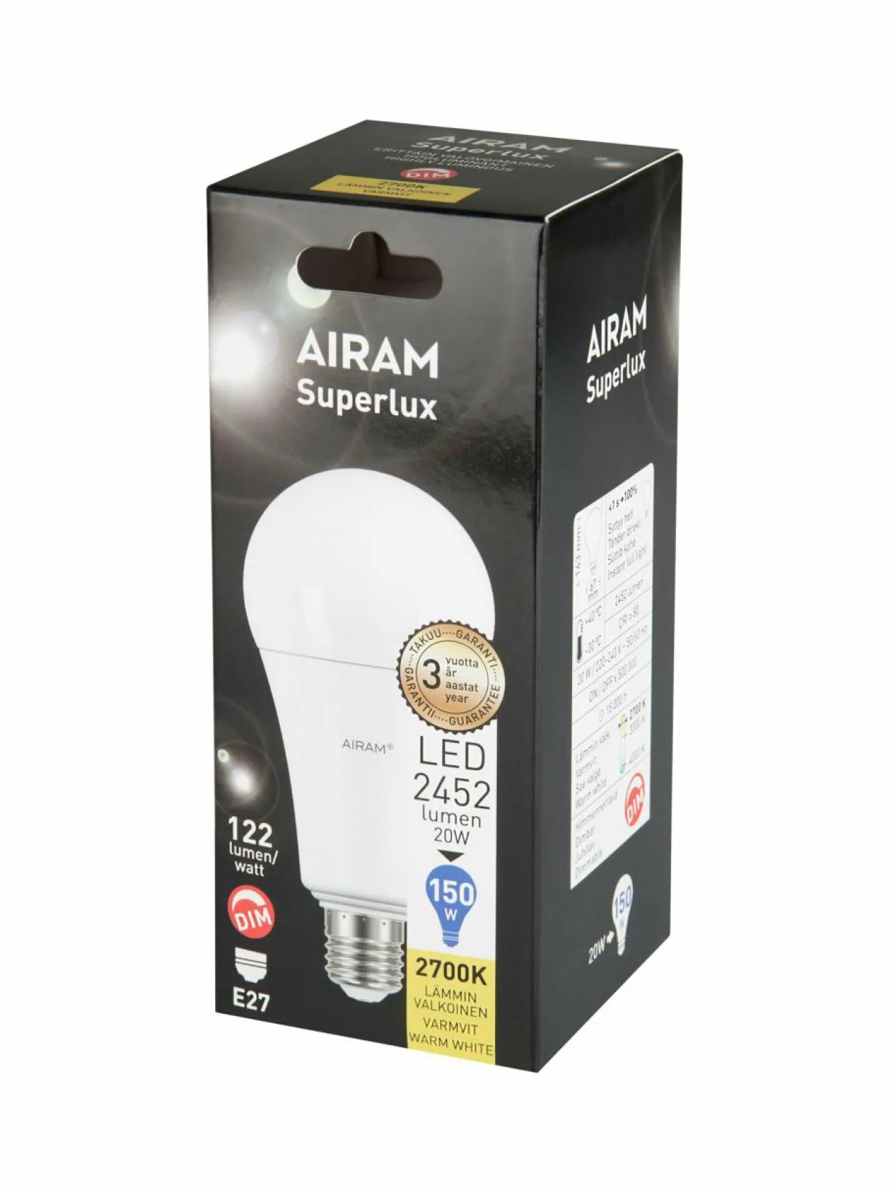 Lamput<Airam LED A67 827 2452lm E27 SUPER DIM OP -lamppu WHITE