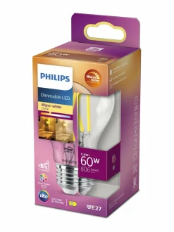 Lamput<Philips LED Classic 60W A60 E27 CL WGD90 SRT4 -lamppu CLEAR