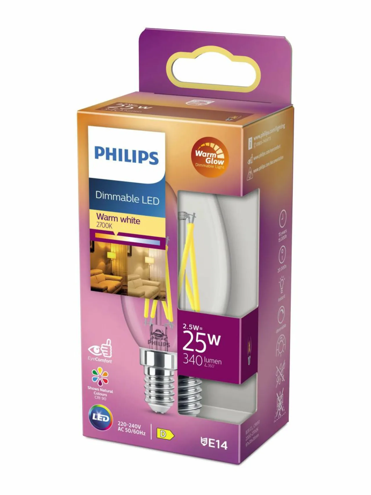 Philips LED Classic 25W B35 E14 CL WGD90 SRT4 -kynttilälamppu^ Lamput
