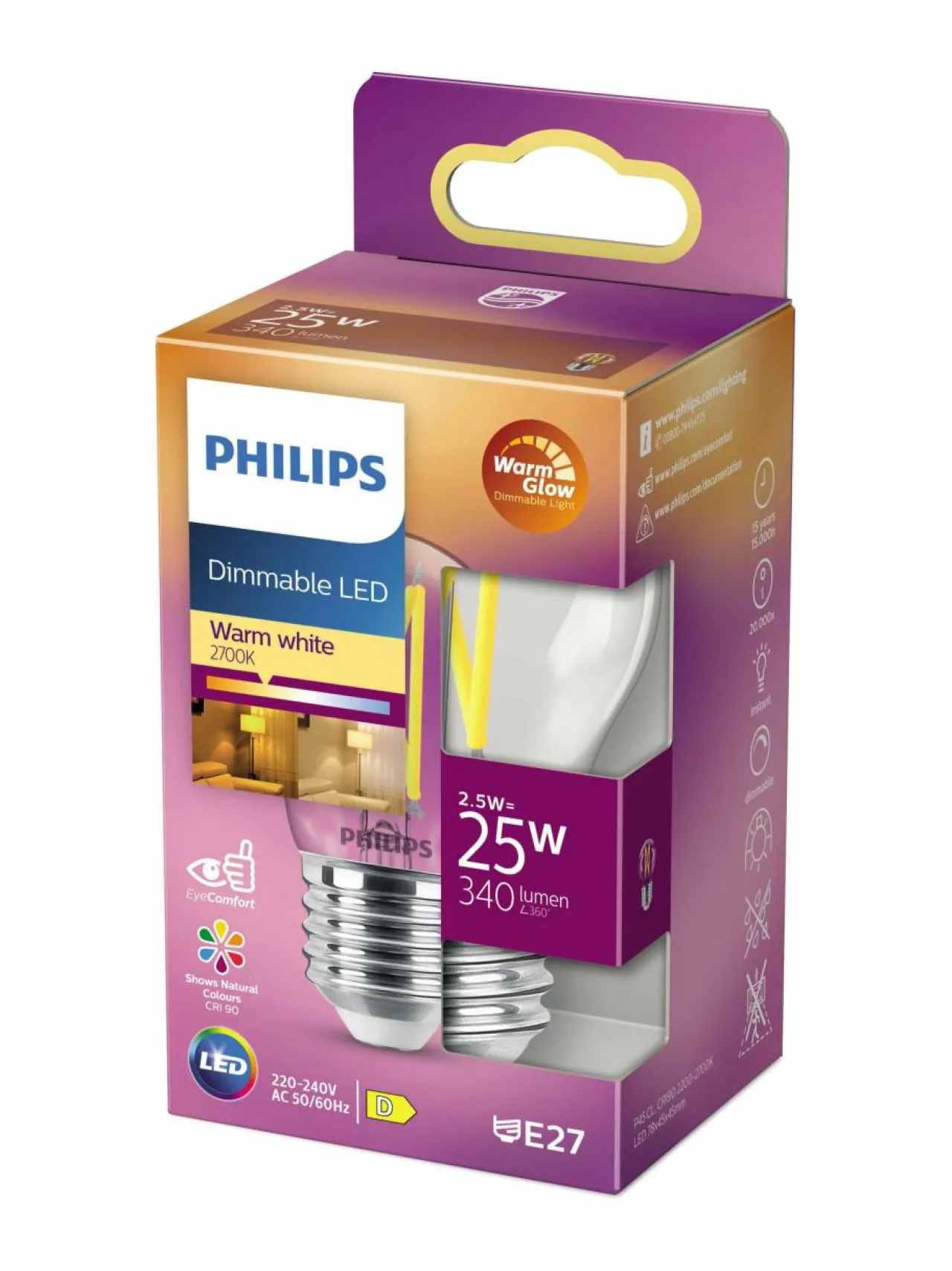 Lamput<Philips LED Classic 25W P45 E27 CL WGD90 SRT4 -kynttilälamppu CLEAR