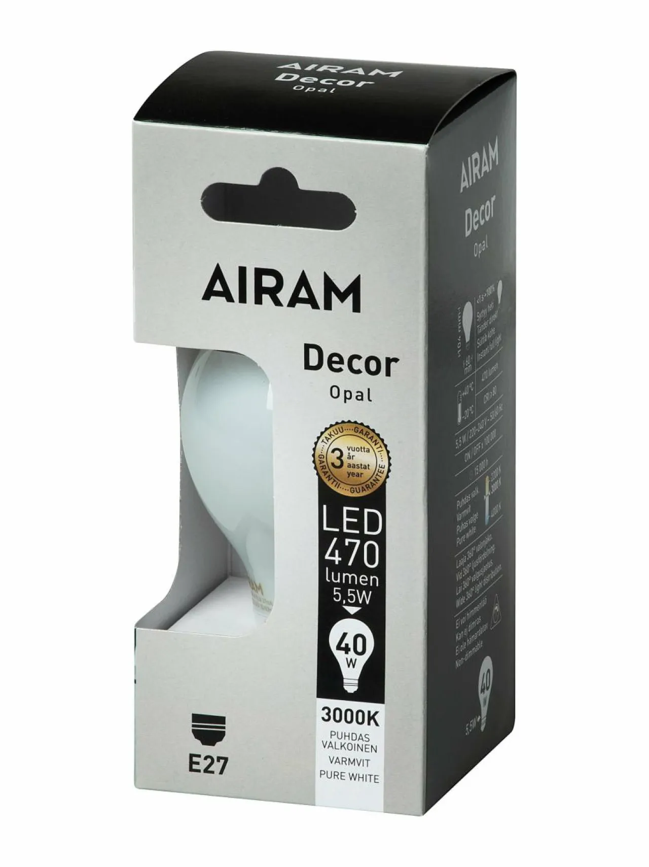 Lamput<Airam LED Decor Classic Opal E27 -lamppu VALKOINEN