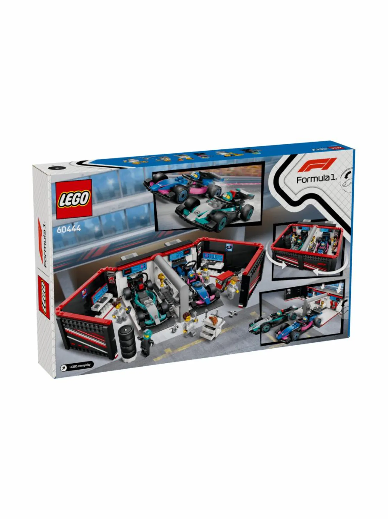 Rakennussarjat<LEGO CITY F1®-talli ja Mercedes-AMG‑ ja Alpine-autot 60444