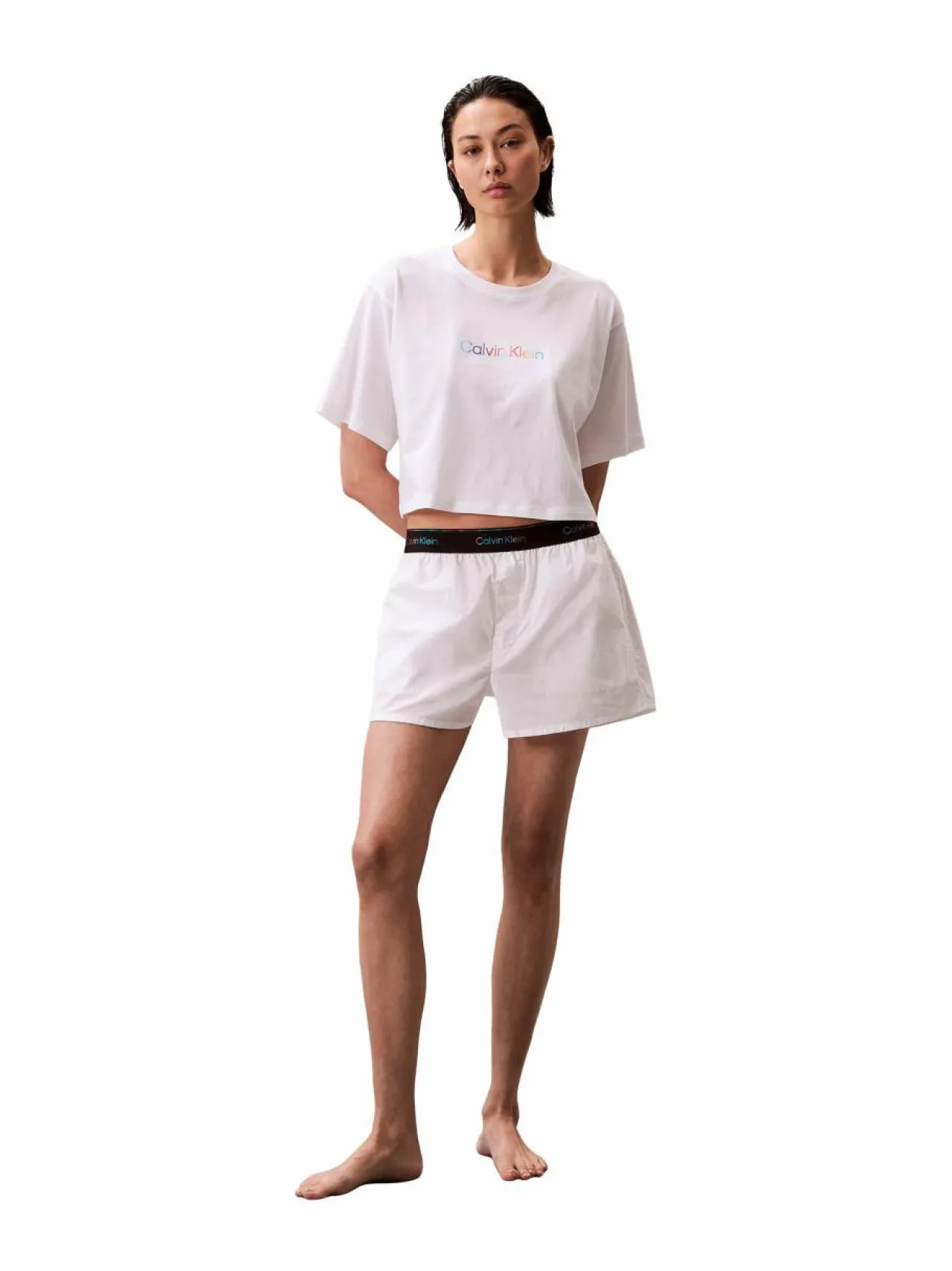 Yö- & Oloasut<Calvin Klein Underwear Logo Poplin Pride -shortsit 100 CLASSIC WHITE
