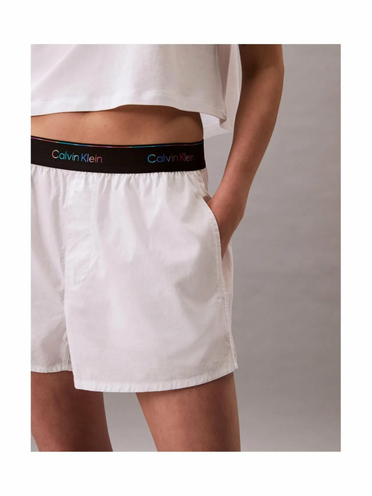 Yö- & Oloasut<Calvin Klein Underwear Logo Poplin Pride -shortsit 100 CLASSIC WHITE