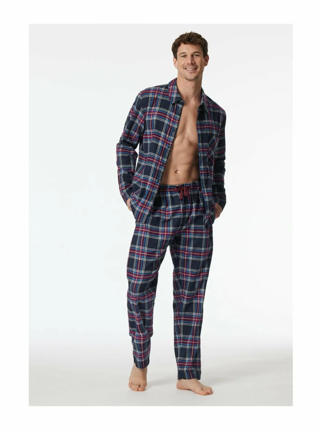 Pyjamat & Kylpytakit<Schiesser Long-flanellipyjama 2-osainen 804 NIGHTBLUE