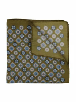 Solmiot & Asusteet<Stockholm Kravatt Medallion-silkkitaskuliina 23 GREEN / BLUE