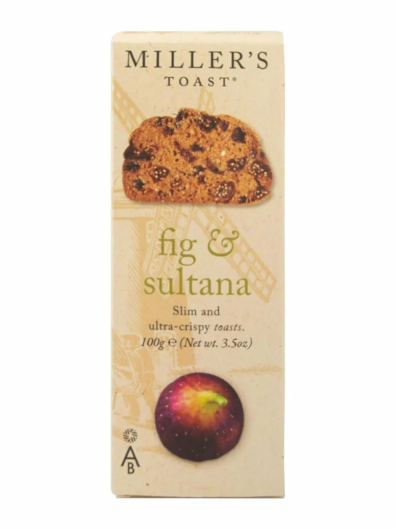 Makeat Delituotteet<Artisan Biscuits Miller's Toast -viikuna- ja sulttaanirusinakeksit, 100 g