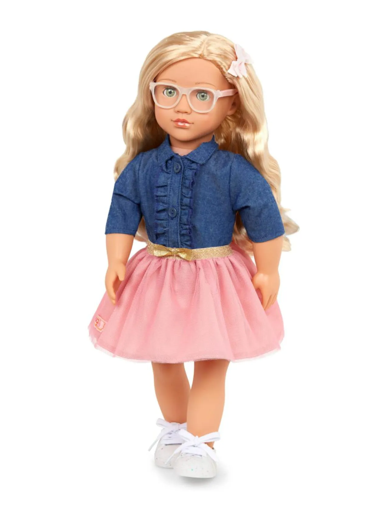 OUR GENERATION Nukke Emily farkkupaidassa ja pinkissä hameessa, 46 cm^ Nuket & Nuken Tarvikkeet