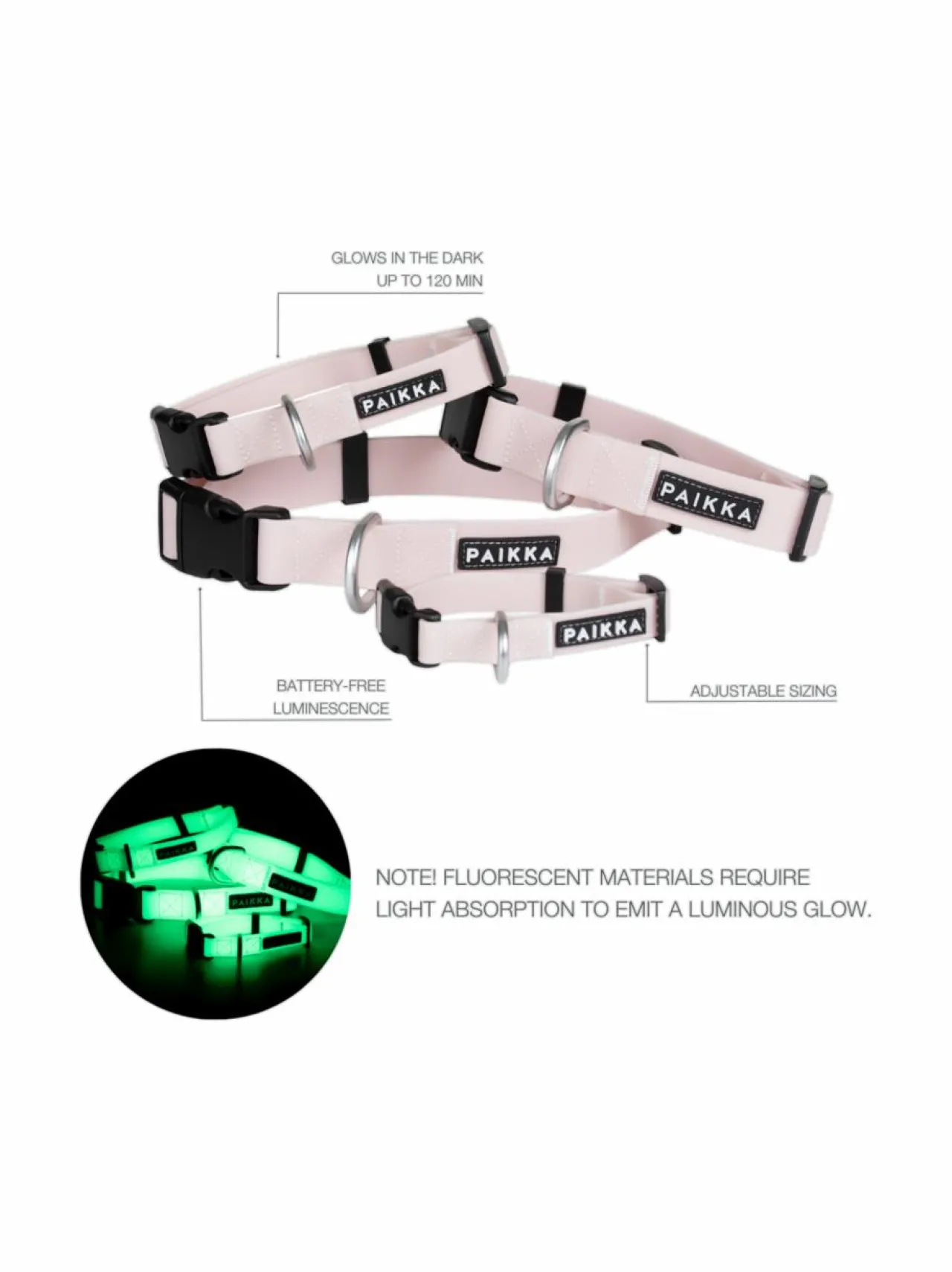 PAIKKA Glow Collar Pale Pink^ Kaulapannat Ja Talutushihnat