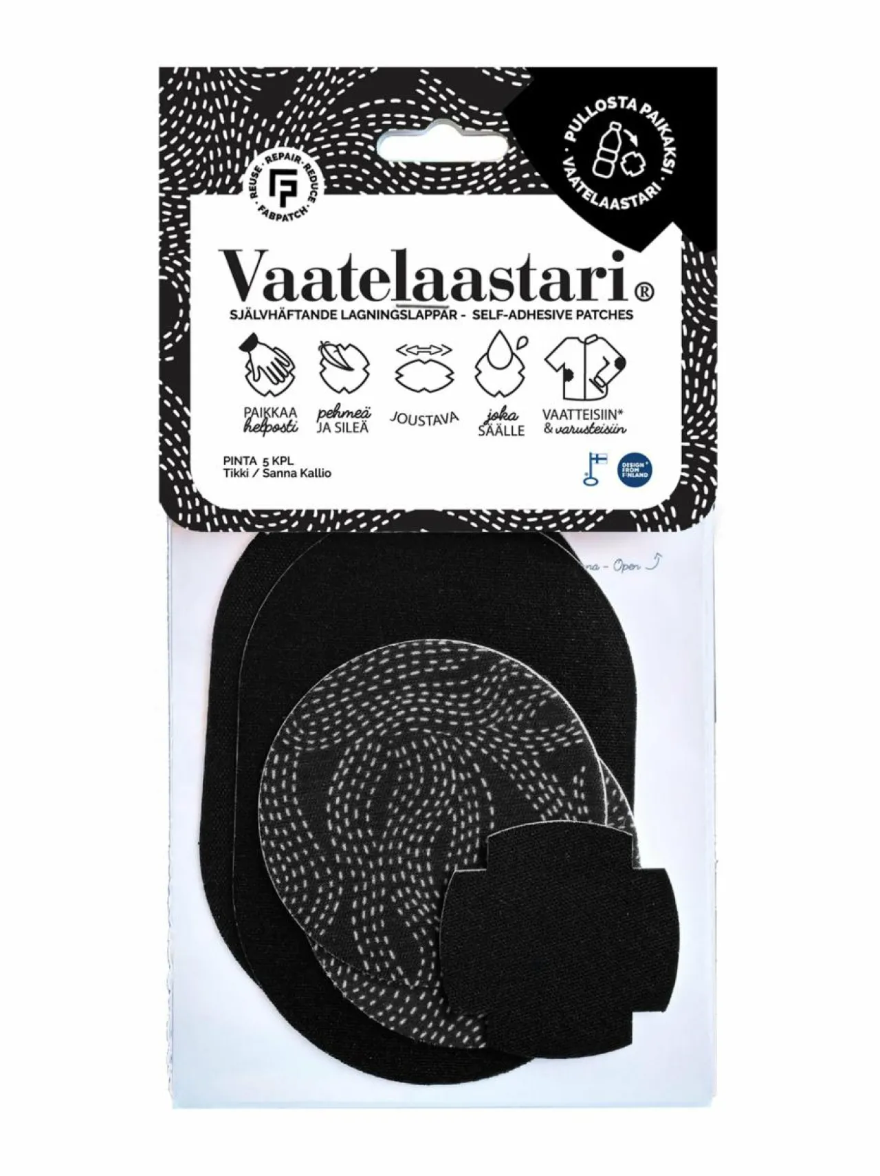 Muut Asusteet<Vaatelaastari FabPatch Pinta- tekstiilin korjauslaastari MUSTA/MONIVÄRINEN
