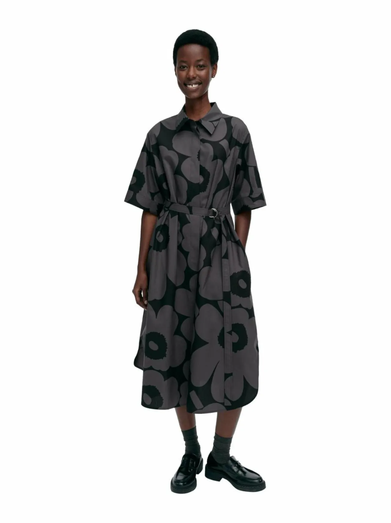 Mekot<Marimekko Popliini Unikko Cotton -mekko 909 BLACK, DARK GREY
