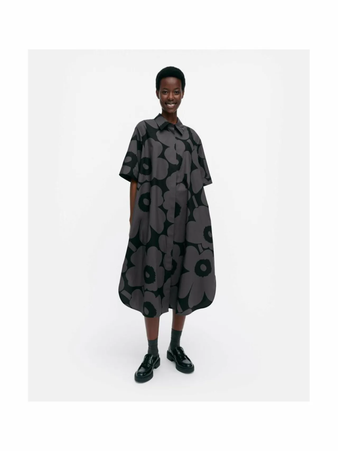 Mekot<Marimekko Popliini Unikko Cotton -mekko 909 BLACK, DARK GREY