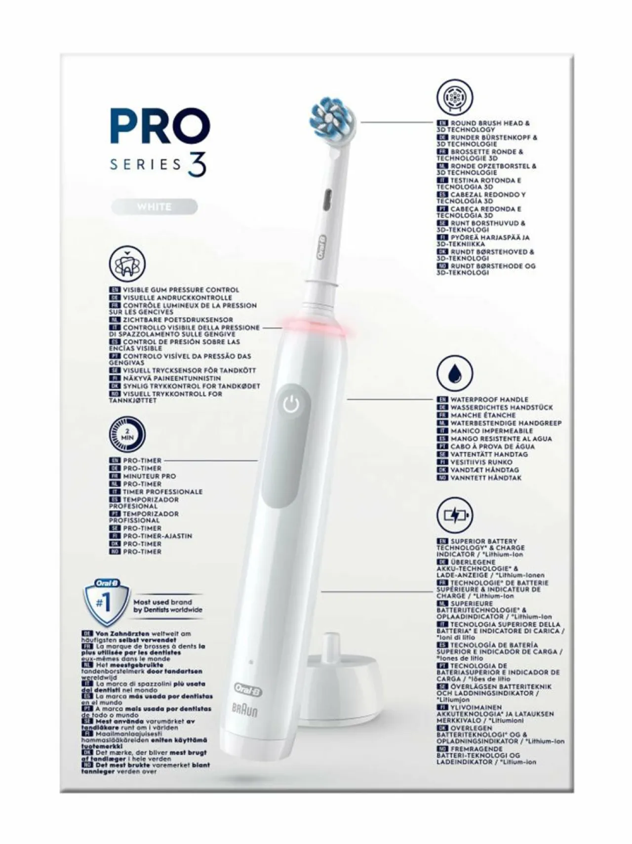 Hampaidenhoito<Oral-B PRO3- sähköhammasharja + matkakotelo WHITE