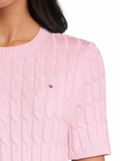 Neuleet<Tommy Hilfiger Puuvillainen palmikkoneule TOL CLASSIC PINK