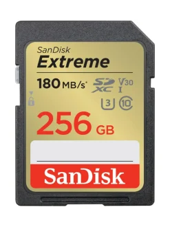 Sandisk Extreme 256GB SDXC (180MB/s) UHS-I (U3 / V30) muistikortti^ Kamerat