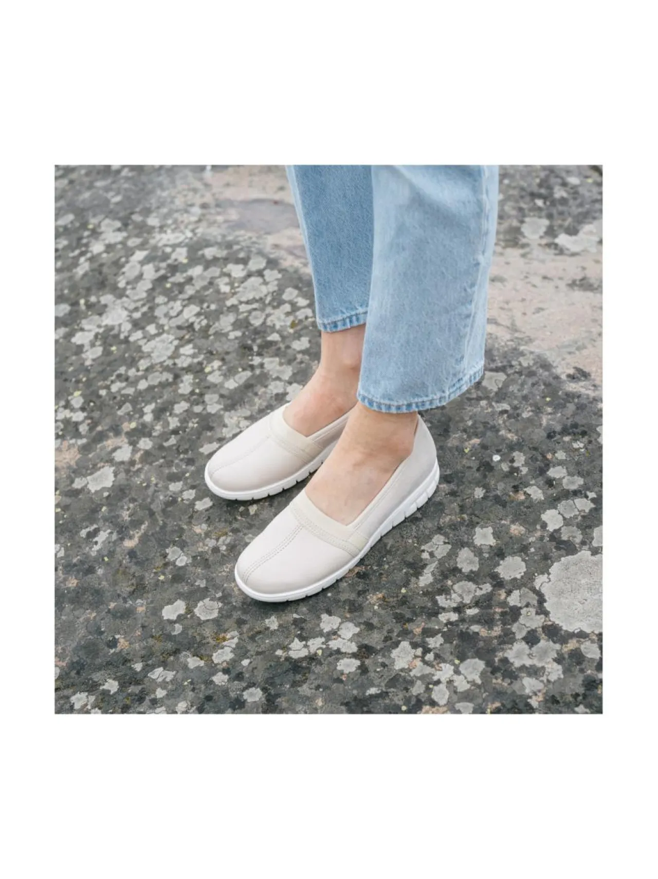 Kävelykengät & Loaferit<Pomar SELJA Naisten vegaaniset stretch ballerinat OFF WHT STRETCH/MICRO/WHT SOLE